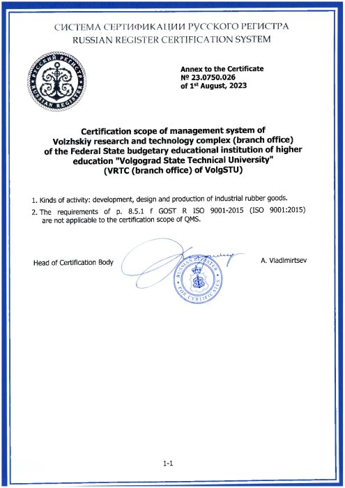 Annex to the certificate